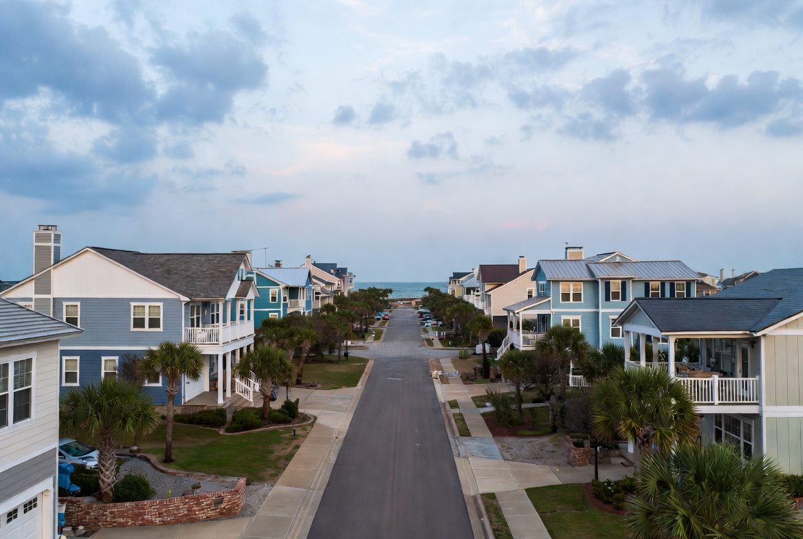 Coastal homes among palm trees in Baldwin County, Alabama